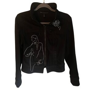 White House Black Market 35th Anniversary Embroidered Moto Jacket Size 6